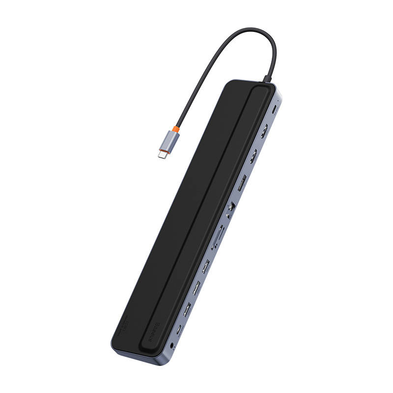 Hub 12w1 Baseus EliteJoy Gen2 serija USB-C do 2xHDMI+ 3xUSB 3.0+ PD+ DP+ SD/TF+ RJ45+Type-C+ 3,5 mm (tamno siva)