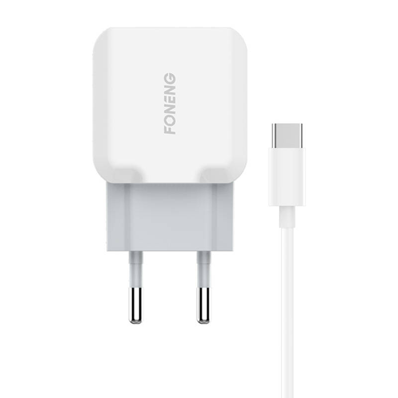 Foneng T210 USB zidni punjač 1x USB 25W, 2.1A + USB na USB-C kabel (bijeli)