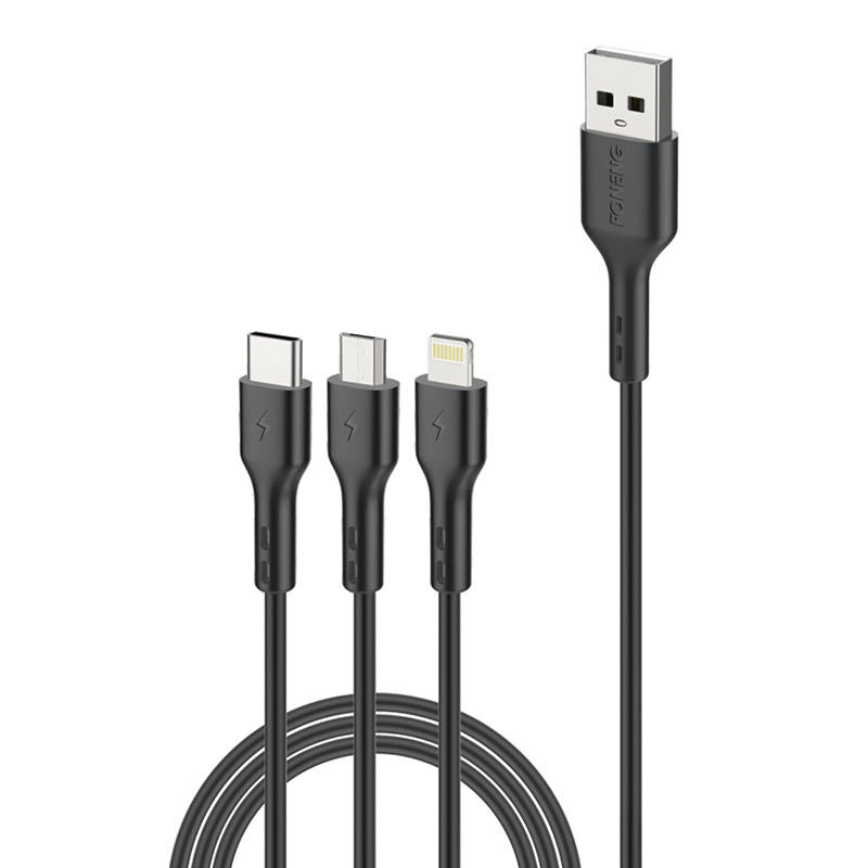 Foneng X36 3u1 USB na USB-C / Lightning / Micro USB kabel, 2,4 A, 2 m (crni)