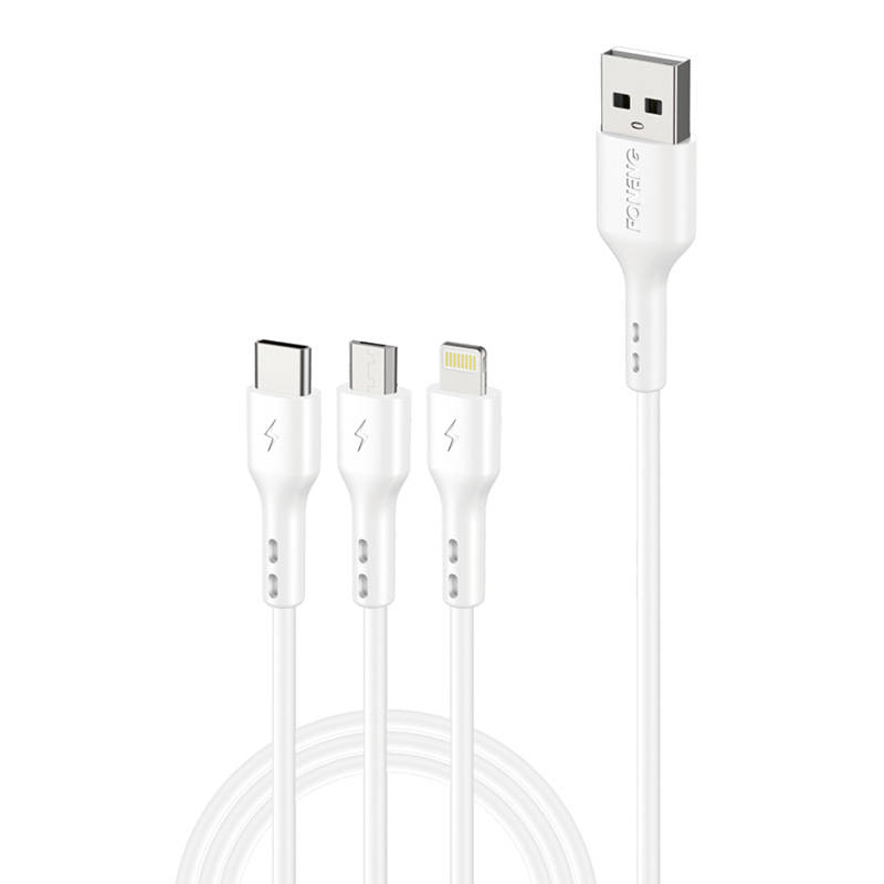 Foneng X36 3u1 USB na USB-C / Lightning / Micro USB kabel, 2,4 A, 2 m (bijeli)