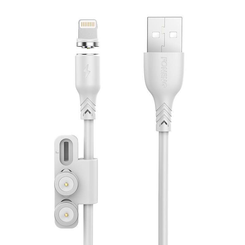 Foneng X62 magnetski 3u1 USB na USB-C / Lightning / mikro USB kabel, 2,4 A, 1 m (bijeli) (paket od 5 komada)
