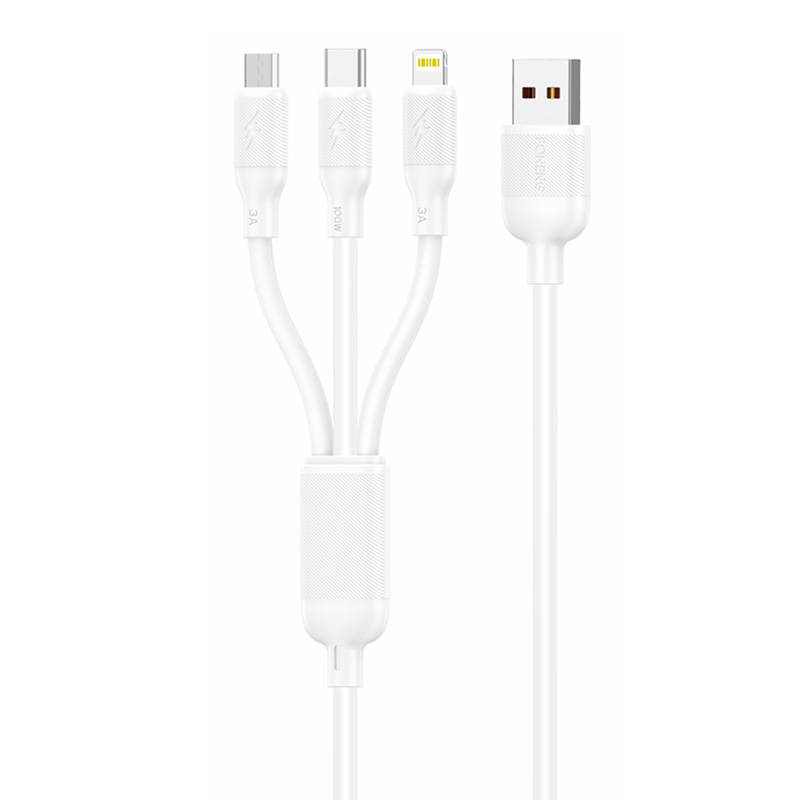 Foneng X80 3u1 USB na USB-C / Lightning / Micro USB kabel, 100 W, 1,2 m (bijeli)