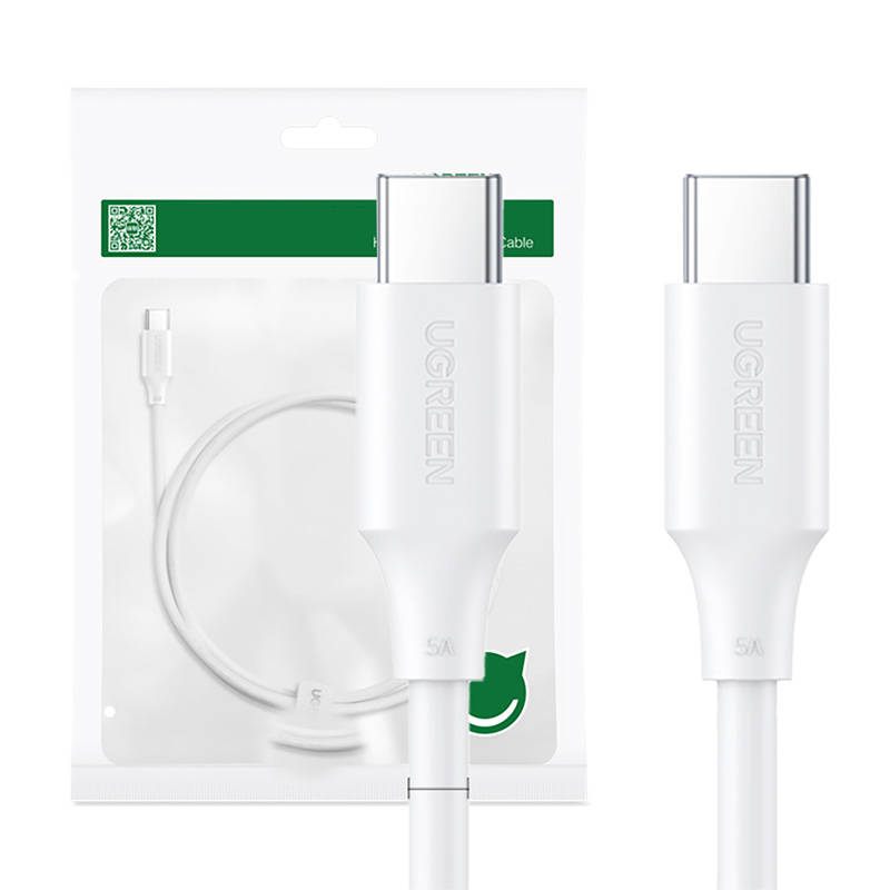 USB-C na USB-C kabel UGREEN 1,5m, 5A, 100W (bijeli)