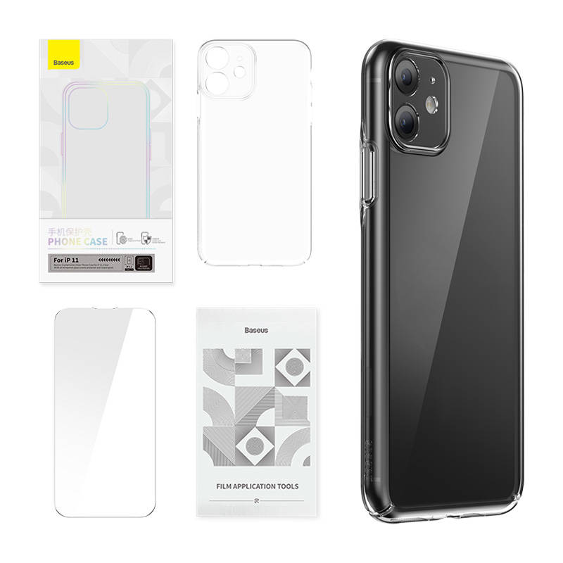 Maska Baseus Crystal Series za iPhone 11 (prozirna) + kaljeno staklo + set za čišćenje