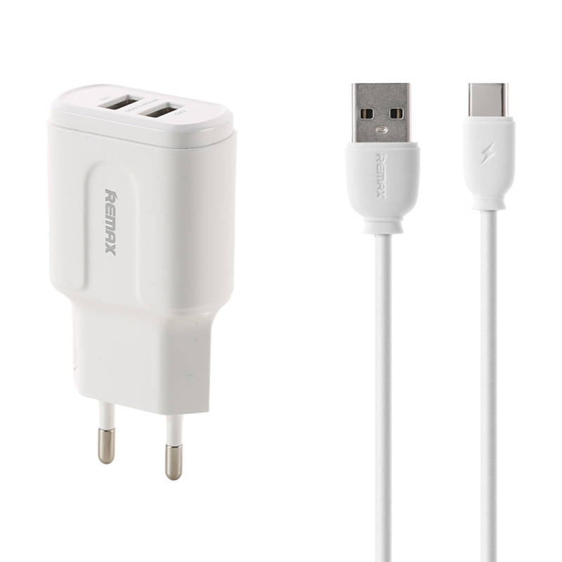 Zidni punjač Remax, RP-U22, 2x USB, 2.4A (bijeli) + USB-C kabel