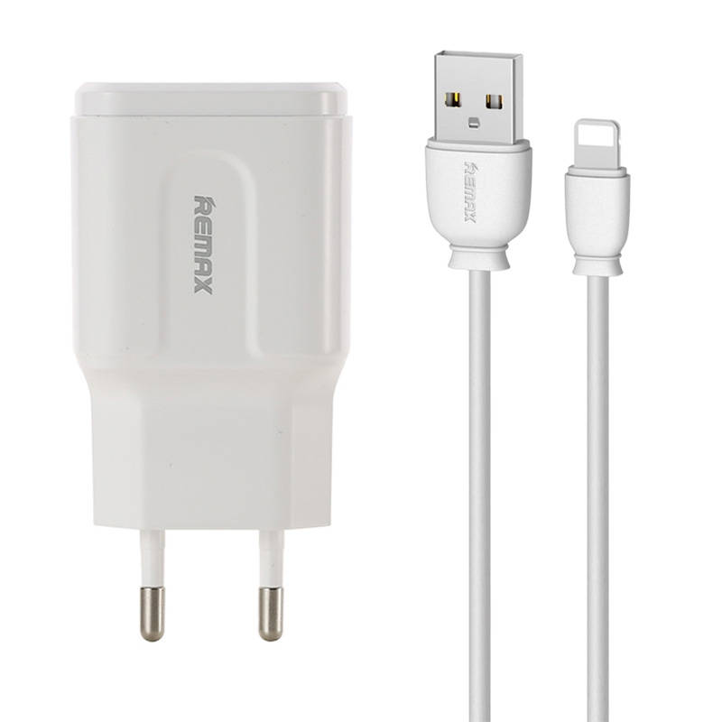 Zidni punjač Remax, RP-U22, 2x USB, 2.4A (bijeli) + Lightning kabel