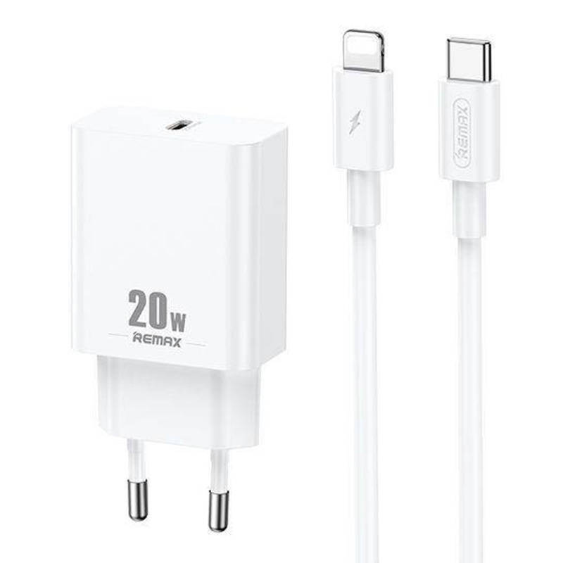 Zidni punjač Remax, RP-U5, USB-C, 20W (bijeli) + Lightning kabel