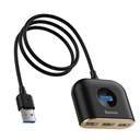 Baseus kvadratni okrugli USB adapter, HUB USB 3.0 na 1x USB 3.0 + 3x USB 2.0.1m (crni)