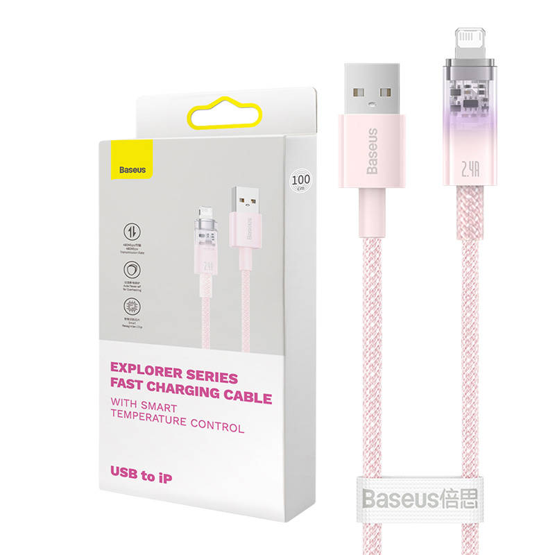 Kabel za brzo punjenje Baseus USB-A na Lightning Explorer Series 2m, 2.4A (ružičasti)