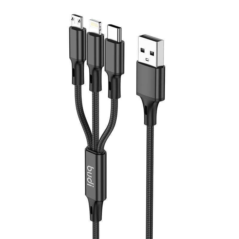 Budi 3u1 USB na USB-C / Lightning / Micro USB kabel 1m (crni)