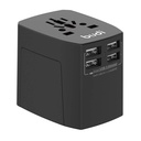 Univerzalni zidni punjač / AC adapter Budi 4x USB, 5A, EU/UK/AUS/US/JP (crni)