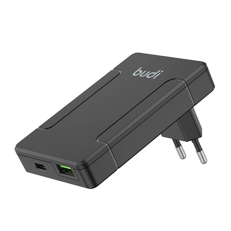 Budi univerzalni zidni punjač, ​​USB + USB-C, PD 65W + EU/UK/US/AU adapteri (crni)