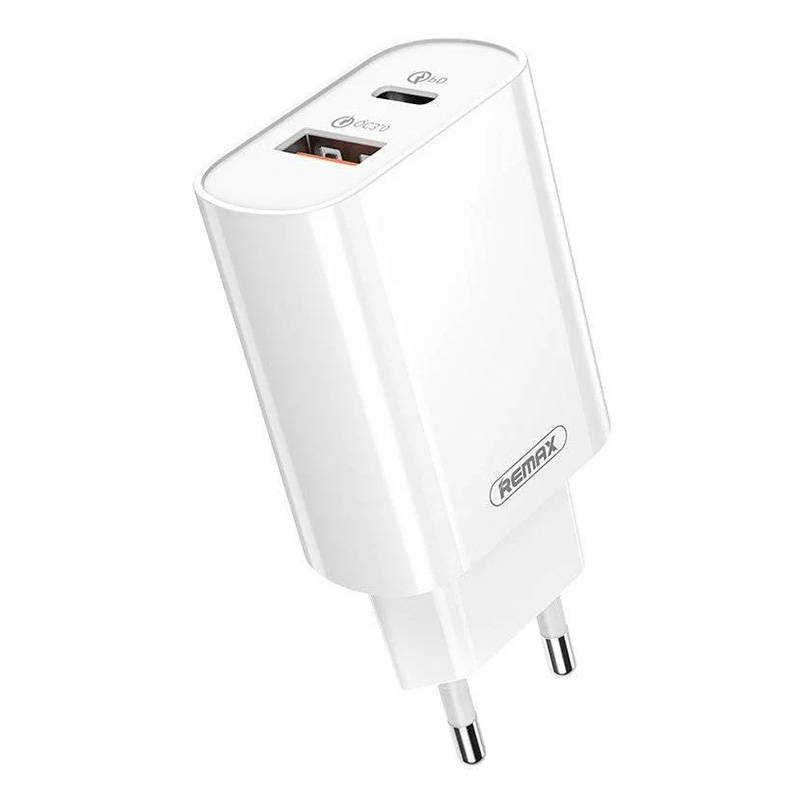 Remax RP-U37 zidni punjač, ​​USB + USB-C, 18W (bijeli)