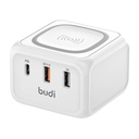 Induktivni punjač 10W Budi 317TE, 2x USB + USB-C, 18W (bijeli)