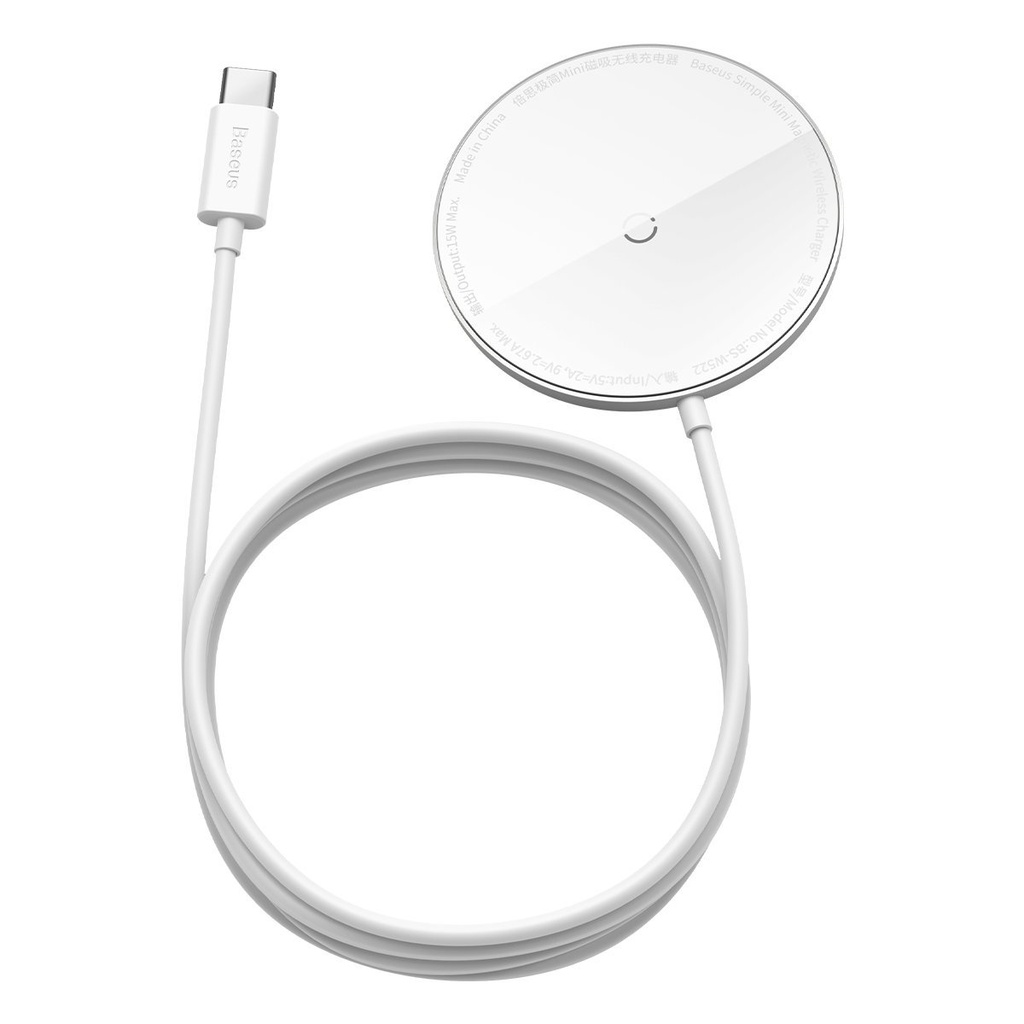 Baseus Simple Mini magnetski indukcijski bežični punjač, ​​MagSafe, 15W (bijeli)