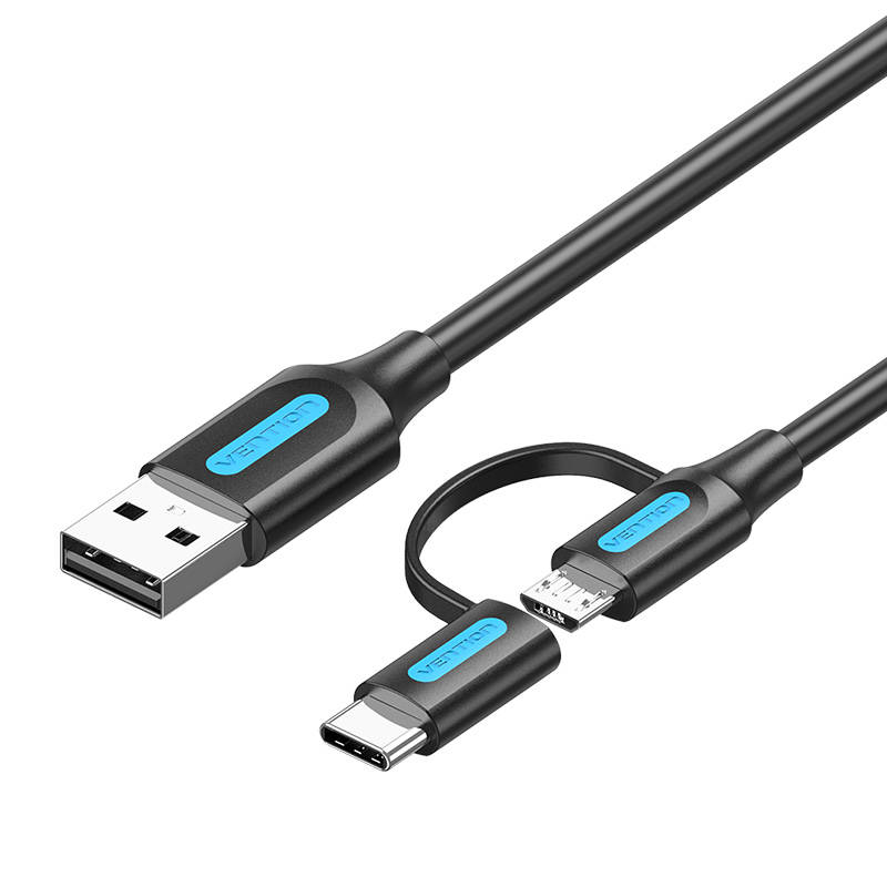 2u1 USB kabel USB 2.0 na USB-C/Micro-B USB Vention CQDBF 1m (crni)