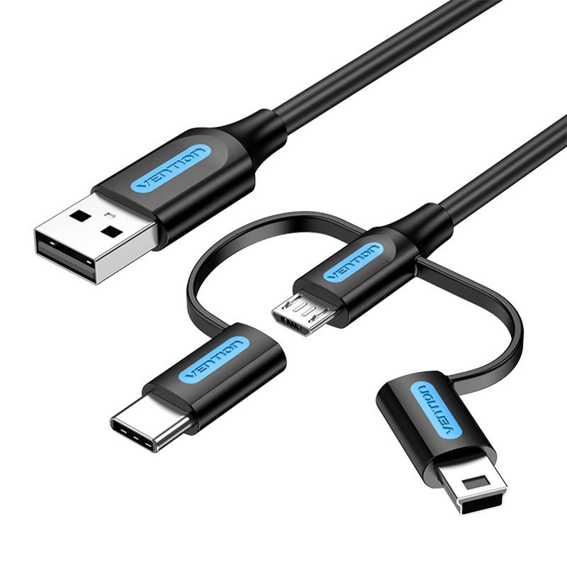 3u1 USB kabel USB 2.0 na USB-C/Micro-B USB/Mini-B Vention CQIBF 1m (crni)