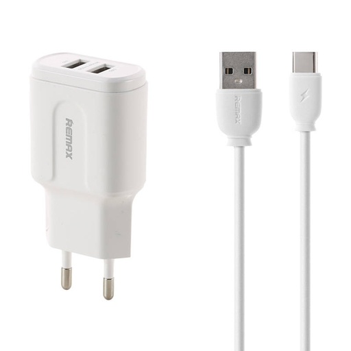 [047765] Zidni punjač Remax, RP-U22, 2x USB, 2.4A (bijeli) + USB-C kabel