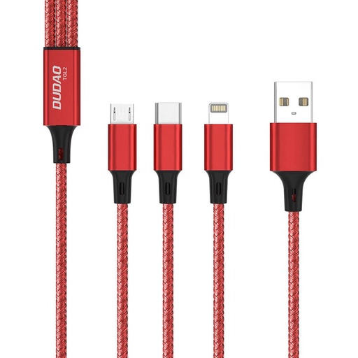 [047206] USB kabel Dudao TGL2 3u1 USB-C / Lightning / USB 2.4A, 1.2m (crveni)