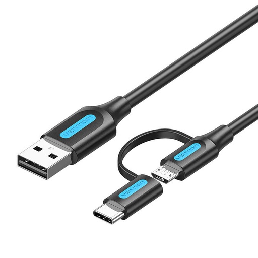 [051145] 2u1 USB kabel USB 2.0 na USB-C/Micro-B USB Vention CQDBF 1m (crni)