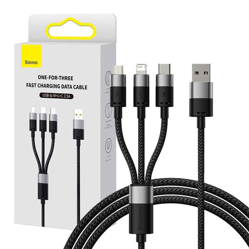 [051875] Brzo punjenje USB na M+L+C Baseus StarSpeed ​​3.5A 0,6m (crno)