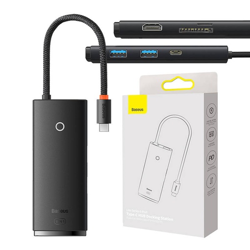 [051849] Hub Baseus OS Lite 6-Port (Type-C to HDMI+USB3.0*2+PD+SD/TF) (crni