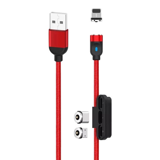 [051193] 3u1 USB magnetni kabel XO USB-C / Lightning / Micro 2.4A, 1m (crveni)