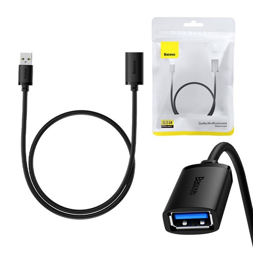 [047004] USB 3.0 produžni kabel Baseus muški na ženski, serija AirJoy, 0,5 m (crni) (paket od 5 komada)