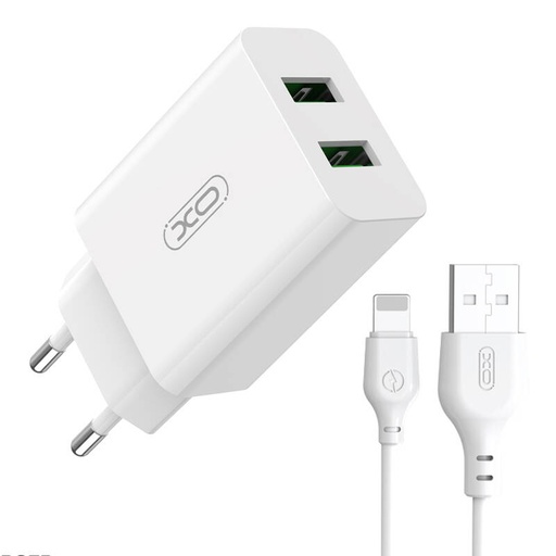 [054615] Zidni punjač XO L119 2x USB-A, Lightning kabel, 18W (bijeli)