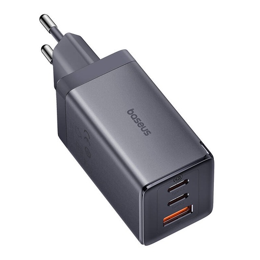 [55172] Zidni punjač Baseus GaN5 2x USB-C + USB, 65W + kabel 1m (siv)