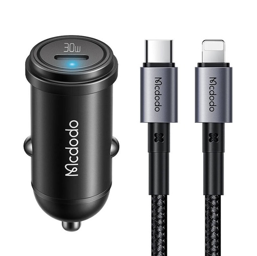 [057549] Mcdodo CC-7492 auto punjač, ​​USB-C, 30W + USB-C na Lightning kabel (crni)