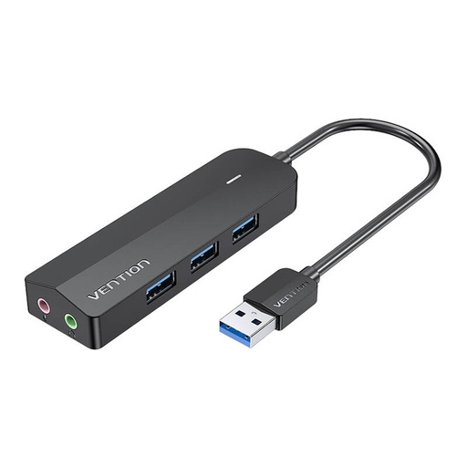 [056217] USB 3.0 3-portni koncentrator sa zvučnom karticom i strujnim adapterom Vention CHIBB 0,15 m crni