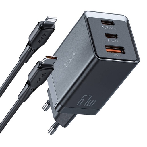 [057921] Mcdodo CH-1544 GaN zidni punjač, ​​2x USB-C, 1x USB, 67W + USB-C na USB-C kabel (crni)