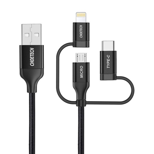 [055156] Kabel Choetech IP0030, MFi 3u1, USB-A/Lightning/Micro USB/USB-C, 5V, 1,2m (crni)