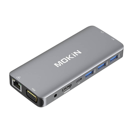 [059612] MOKiN 10 u 1 Adapter Hub USB-C na 3x USB 3.0 + USB-C punjenje + HDMI + 3,5 mm audio + VGA + 2x RJ45 + Micro SD čitač (srebrni)