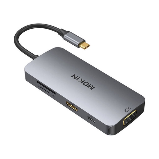 [059616] MOKiN 8u1 USB-C adapter na 3x USB 3.0 + HDMI + USB-C + VGA + čitač SD kartica + čitač mikro SD kartica (srebrni)