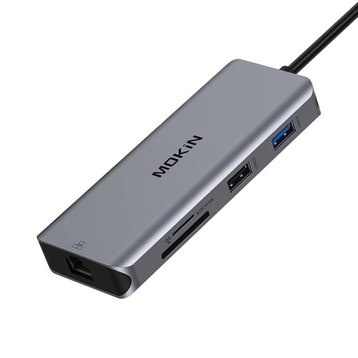 [059613] MOKiN 9u1 priključna stanica za prijenosno računalo USB C na 2x USB 3.0 + USB 2.0 + 2x HDMI + SD/TF + RJ45 + PD (srebrni)