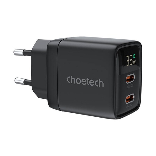 [058090] Zidni punjač GAN3 USB-C+C PD35W Choetech PD6051 (crni)