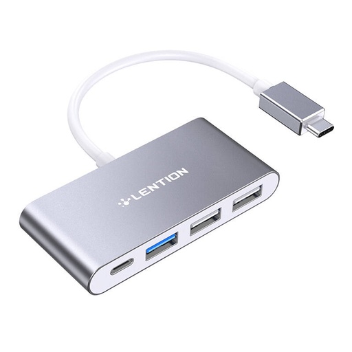 [059923] Lention 4in1 Hub USB-C na USB 3.0 + 2x USB 2.0 + USB-C (sivo)