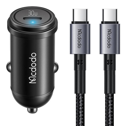 [060002] Auto punjač McDodo CC-7493 65W s mini bijelim USB-C kabelom s E-mark čipom 1m 100W (crni)