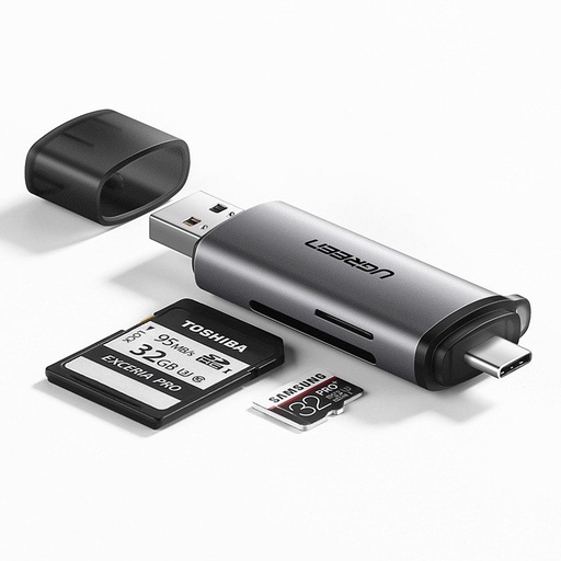 [019387] USB + USB-C adapter UGREEN čitač kartica SD + microSD (sivo)