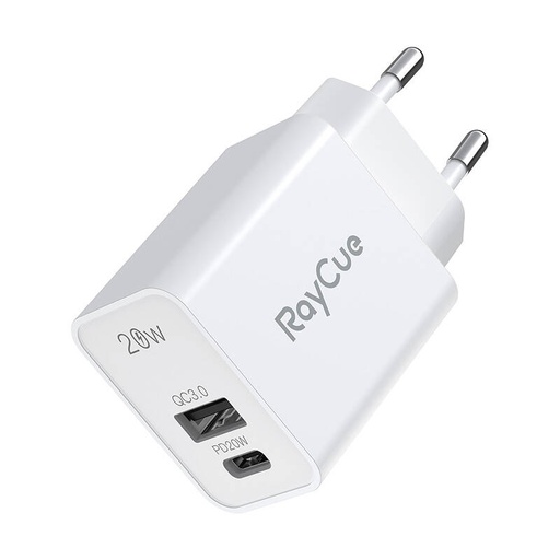 [060161] RayCue USB-C + USB-A PD 20W EU punjač (bijeli)