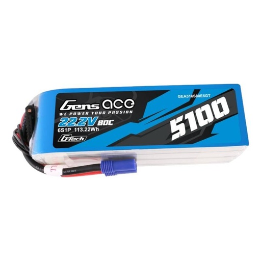 [065531] Gens ace G-Tech 5100 mAh 80C 22,2 V 6S1P Lipo baterija s EC5 utikačem