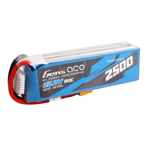 [065556] Gens ace 2500 mAh 22,2 V 80C 6S1P Lipo baterija s XT60 utikačem