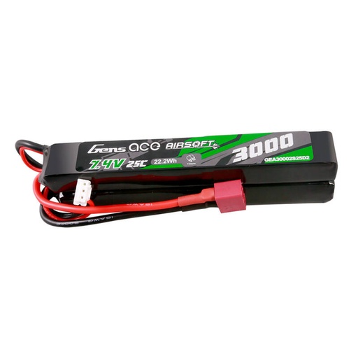 [065564] Gens ace 25C 3000 mAh 2S2P 7,4 V Saddle Airsoft Gun Lipo baterija s Mini Deans(T) utikačem