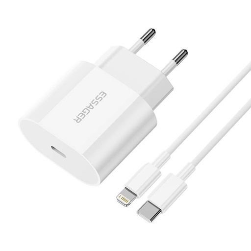 [060127] Punjač USB-C 20W Essager s USB-C na Lightning kabel (bijeli)