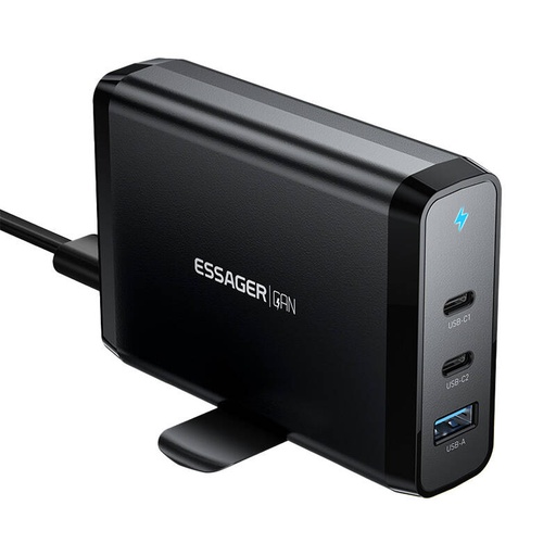 [060132] Stolni punjač 2xUSB-C 1xUSB-A 140W Essager GaN (crni)