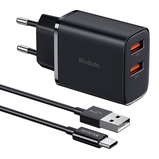 [062813] Mcdodo CH-5072 USB-A*2, 12W punjač + USB-A na USB-C kabel (crni)