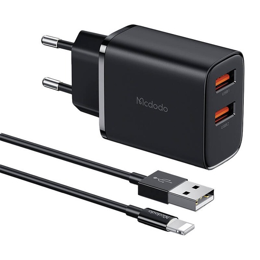 [062812] Mcdodo CH-5071 USB-A*2, 12W mrežni punjač + USB-A na Lightning kabel (crni)