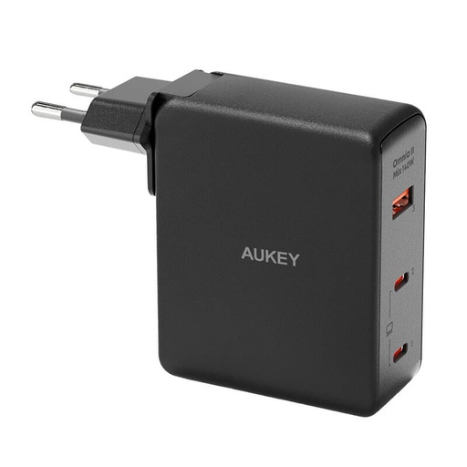 [067125] Zidni punjač Aukey PA-B7O, 1xUSB-A, 2xUSB-C, 140W GaN (crni)